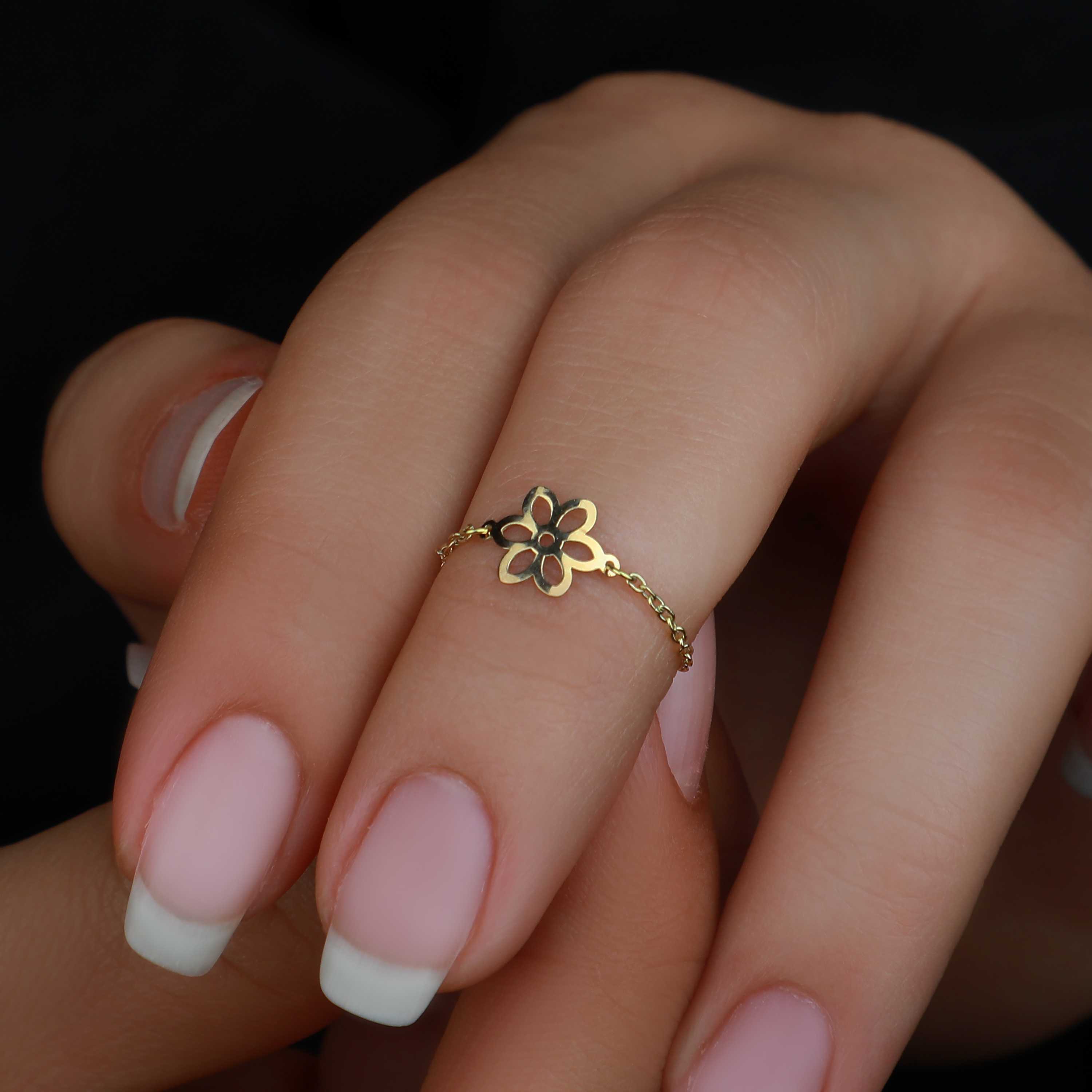 18k gold chain ring, Turkish made - (H-1316)